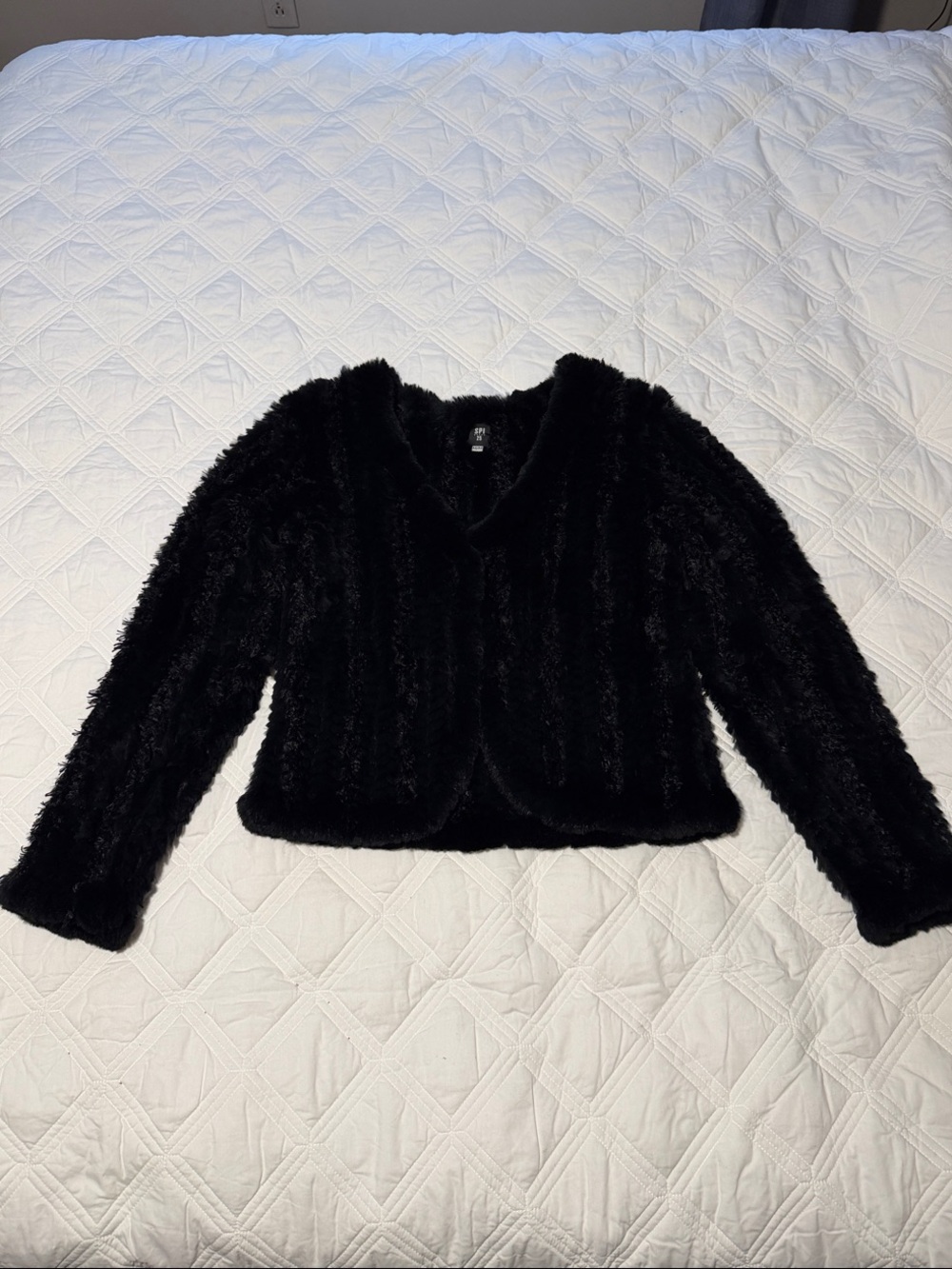 SPI 25 Genuine Knitted Rabbit Fur Cropped Cardigan / Jacket